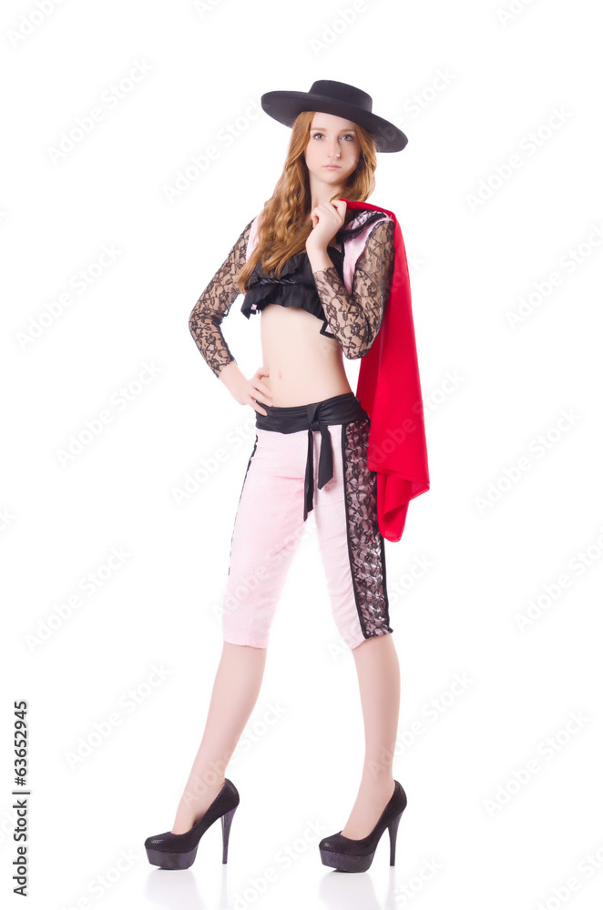 Redhead woman toreador isolated on white Redhead woman toreador isolated on white