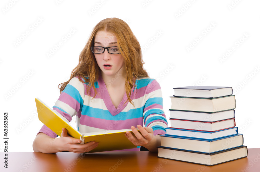 Young student with books isolated on white