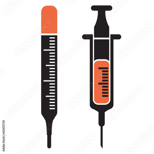 Syringe And Thermometer Silhouettes