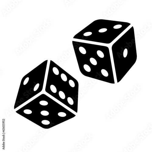 Two Black Dice Cubes on White Background. Vector