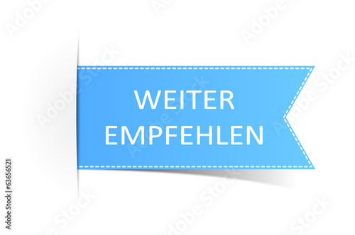 Schild blau weiter empfehlen