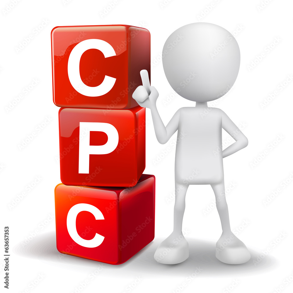 3d illustration of person with word CPC cubes 3d illustration of person with word CPC cubes