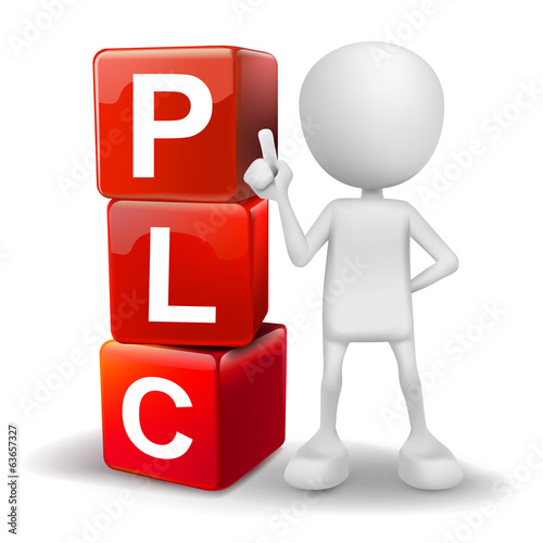 3d illustration of person with word PLC cubes