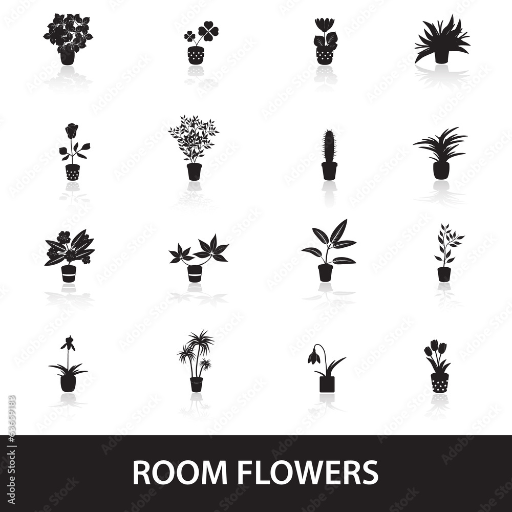 home houseplants and flowers in pot icons eps10