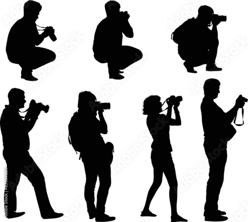seven photographer silhouettes on white