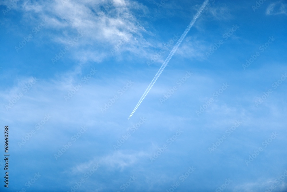 Tranquil sky with airplane traveling Tranquil sky with airplane traveling