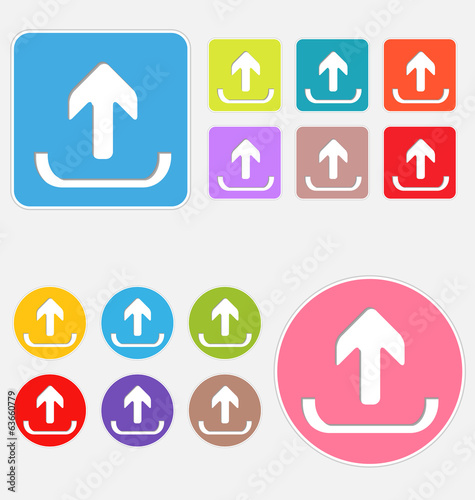 Upload icon set for web and application interface, flat button