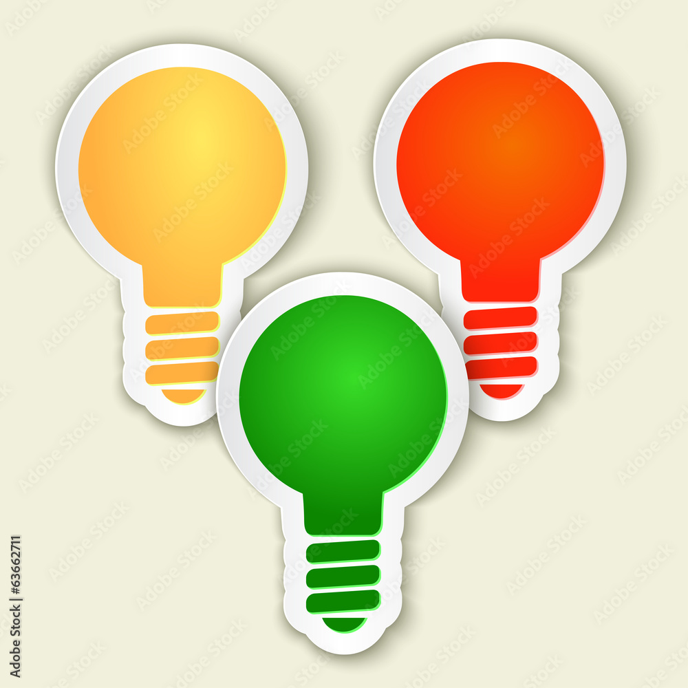 Three color bulb. Paper Cuttings. Design elements. Three color bulb. Paper Cuttings. Design elements.