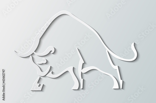 Silhouette wild bull on a gray background