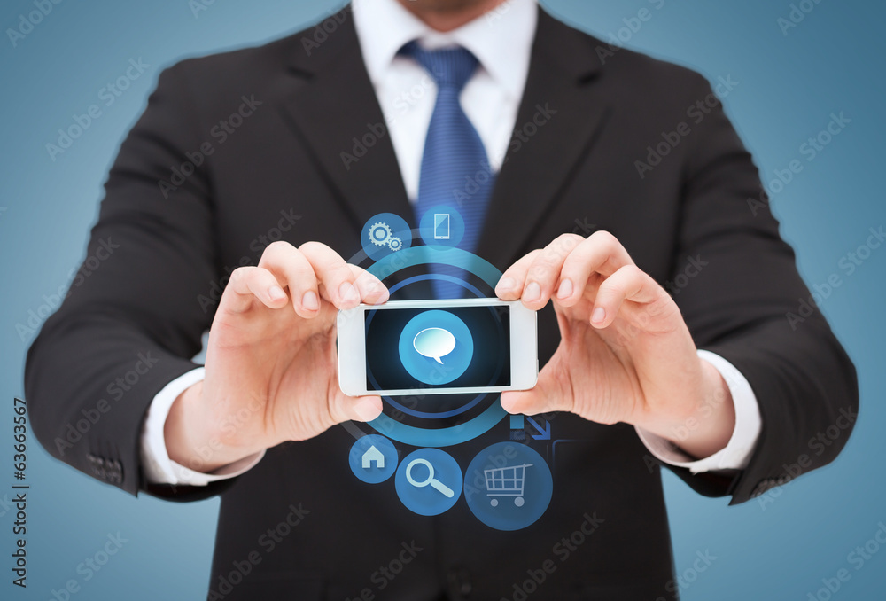 businessman showing smartphone with blank screen businessman showing smartphone with blank screen