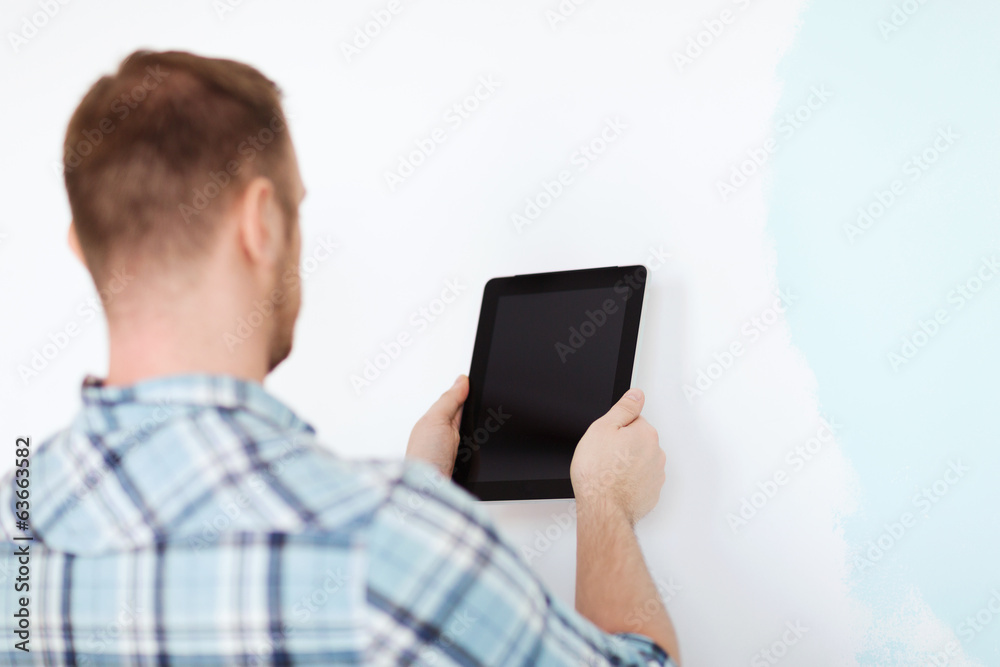close up of male with tablet pc with blank screen close up of male with tablet pc with blank screen