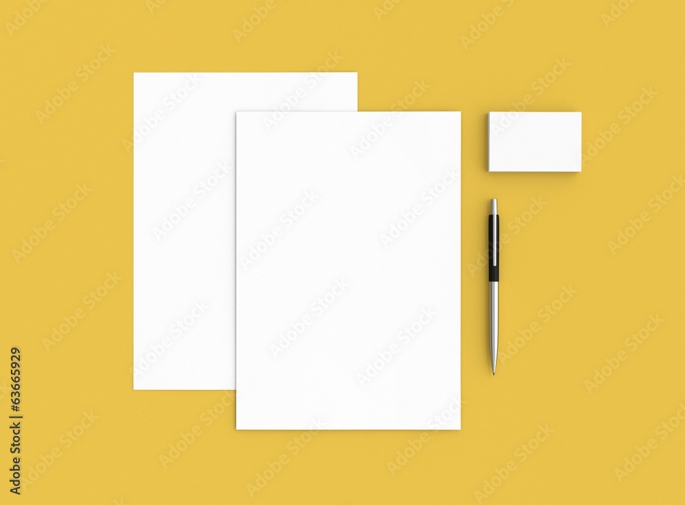 Papier Visitenkarte Brief mit Stift Hintergrund gelb Papier Visitenkarte Brief mit Stift Hintergrund gelb