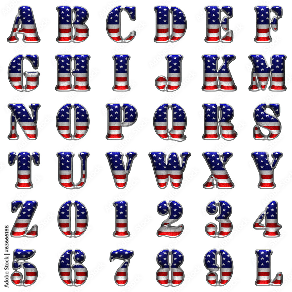 American metal alphabet on white American metal alphabet on white