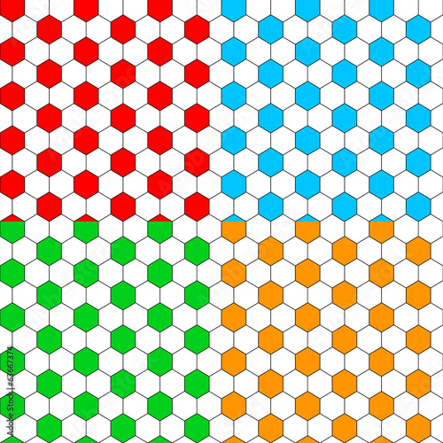 Colorful hexagon soccer ball seamless patterns set, vector