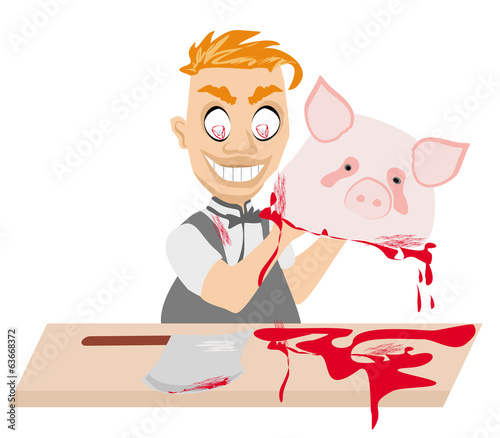 Crazy insane butcher covered with blood