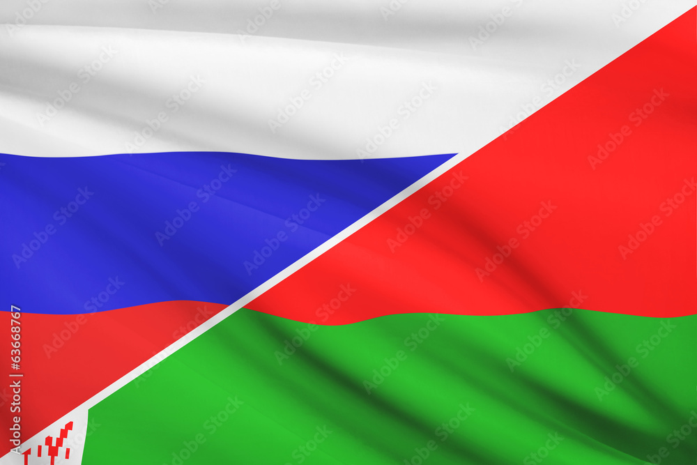 Series of ruffled flags. Russia and Belarus. Series of ruffled flags. Russia and Belarus.