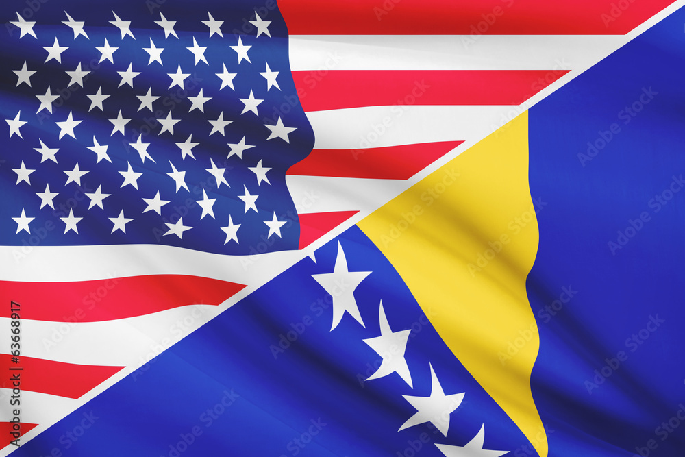 Series of ruffled flags. USA and Bosnia and Herzegovina. Series of ruffled flags. USA and Bosnia and Herzegovina.