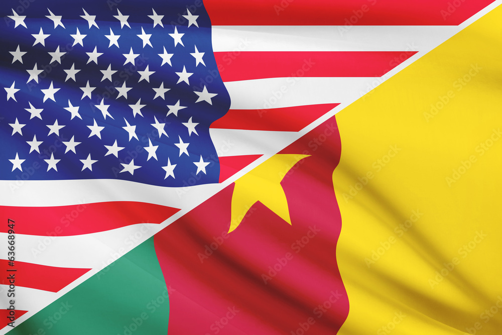 Series of ruffled flags. USA and Cameroon. Series of ruffled flags. USA and Cameroon.