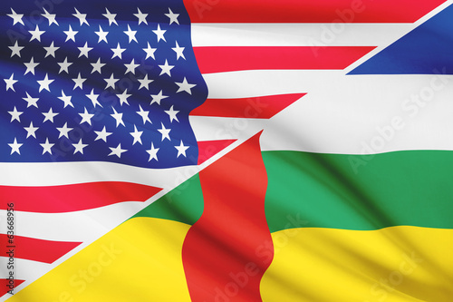 Series of ruffled flags. USA and Central African Republic.