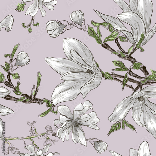 Seamless pattern with magnolia flowers
