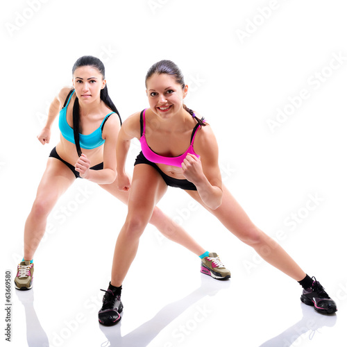 fitness girls, portrait of sport young women with perfect bodies