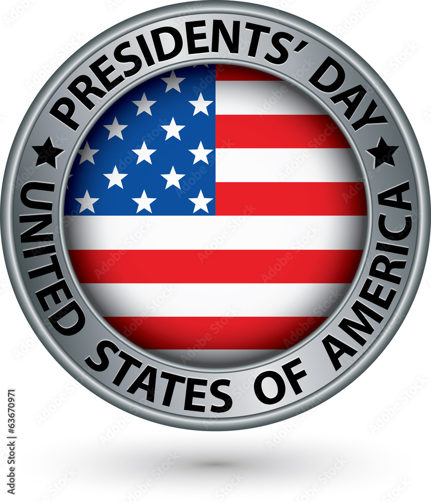 Presidents day silver label with USA flag, vector illustration