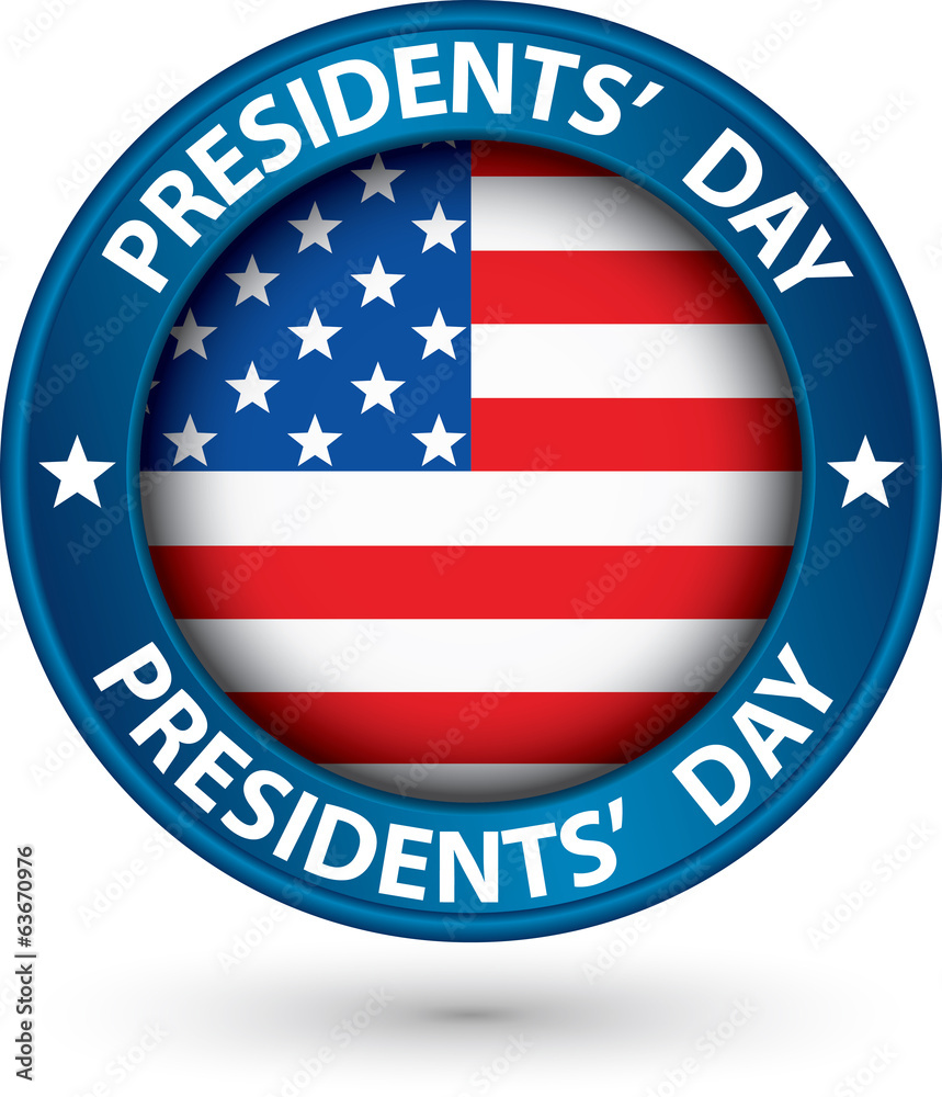 Presidents day blue label with USA flag, vector illustration Presidents day blue label with USA flag, vector illustration