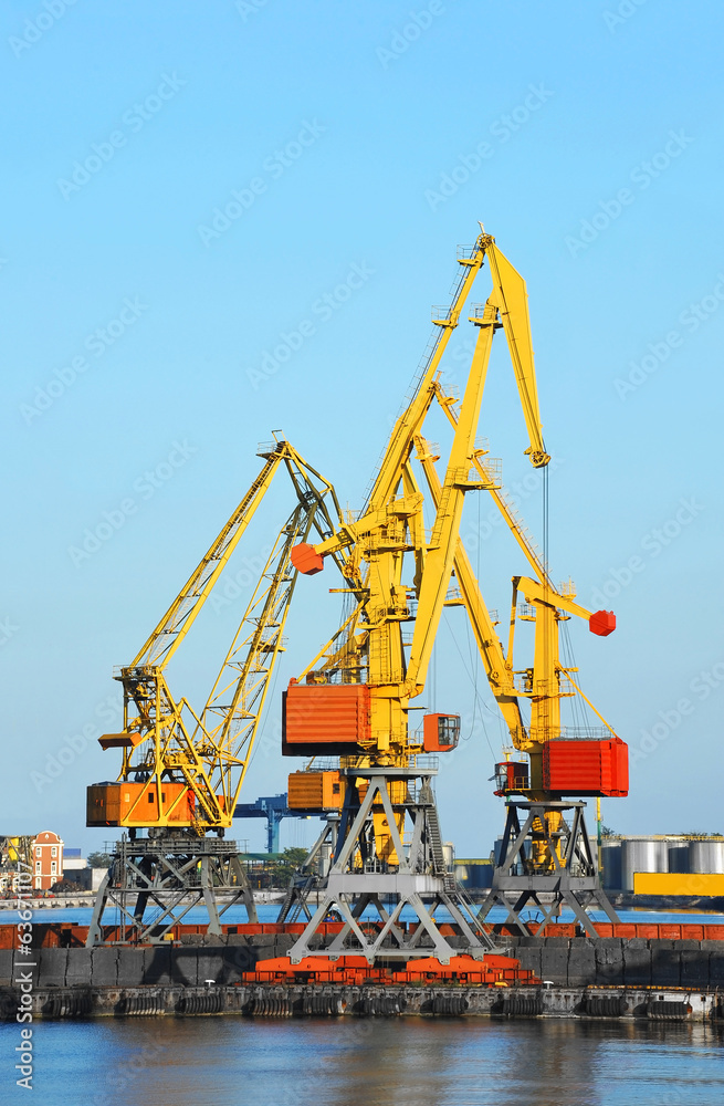 Cargo crane and freight train in port