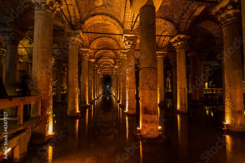 Underground Cistern with water, Istanbul, Turkey photo