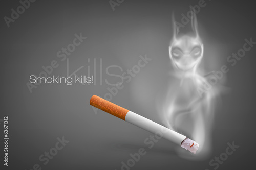smoldering cigarette with a smoke of Satan