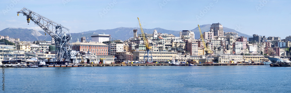 A panoramic view of Genoa from the sea