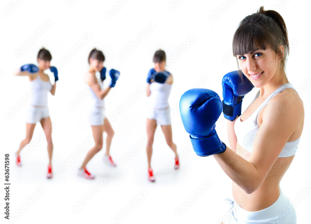sport girl in boxing gloves with training fitness women in backg sport girl in boxing gloves with training fitness women in backg