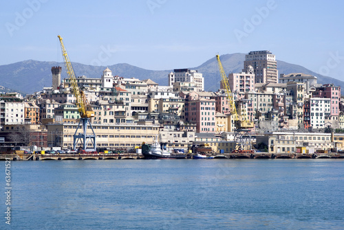 A panoramic view of Genoa from the sea