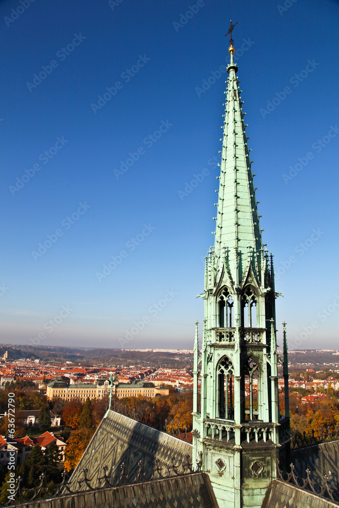 Roof top of St. Vitus Cathedral at Prague castle