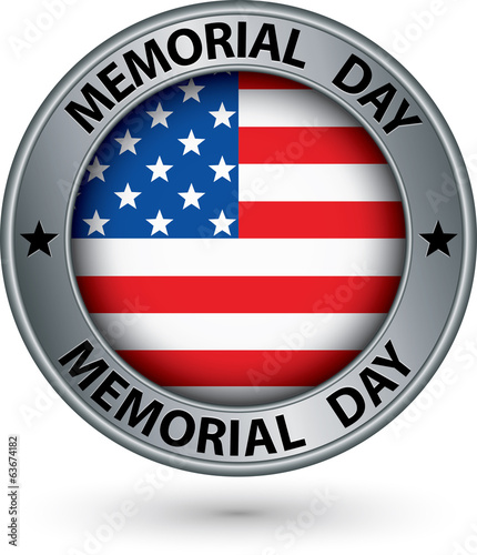 Memorial day silver label with USA flag, vector illustration