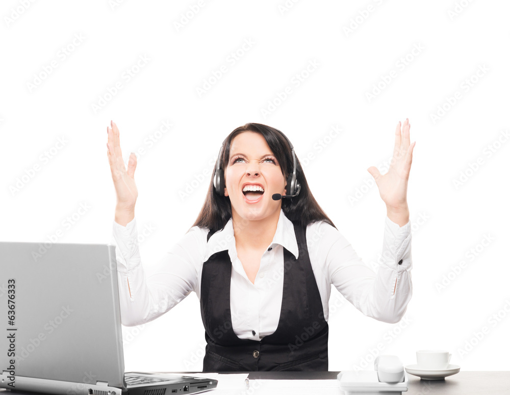 Beautiful customer support operator working in a call center Beautiful customer support operator working in a call center