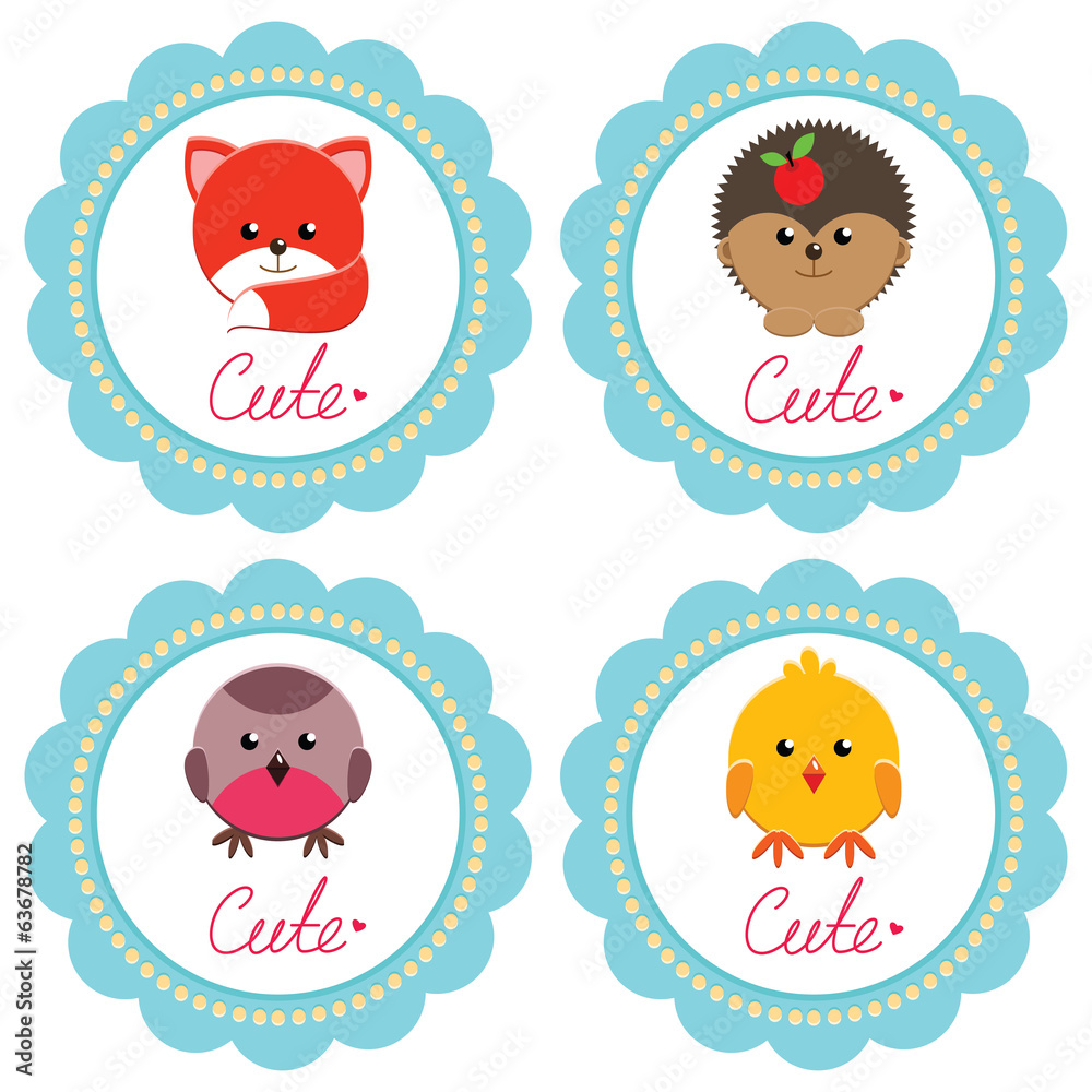 Cute baby retro-styled cards with little animals Cute baby retro-styled cards with little animals