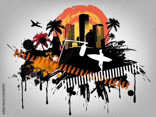 Summer Palm City Vector Illustration