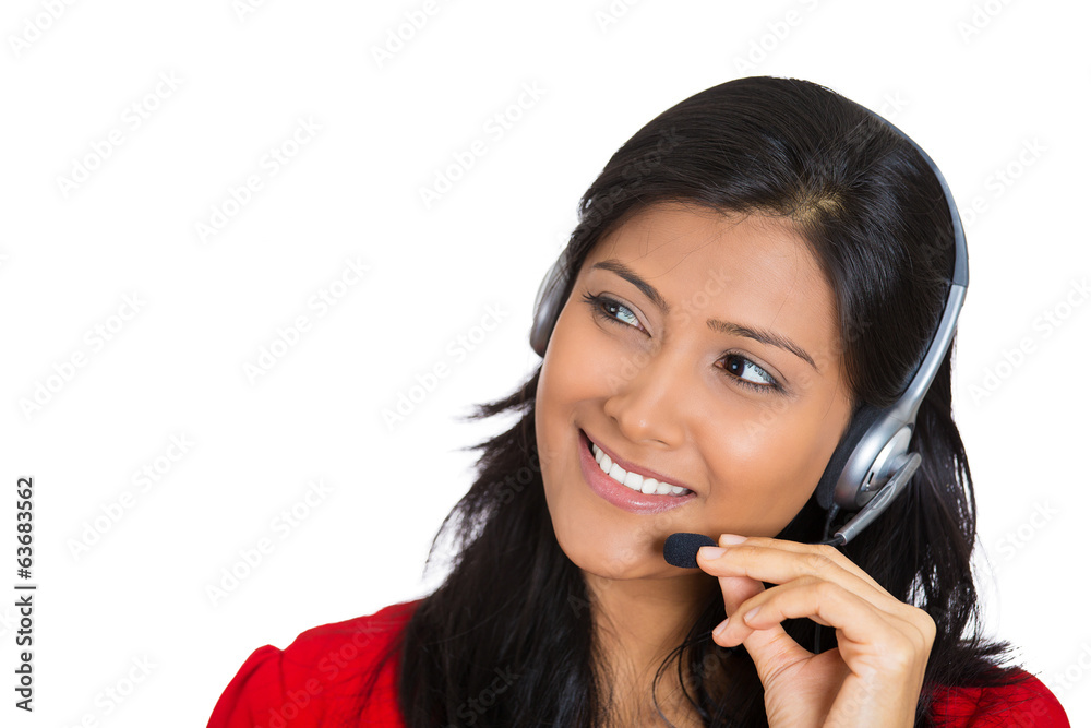 Attractive customer service representative on a phone Attractive customer service representative on a phone