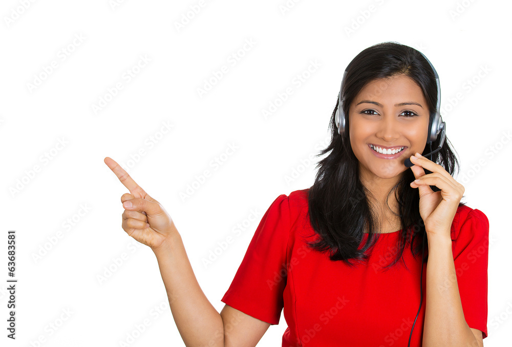 Attractive customer service representative on a phone Attractive customer service representative on a phone