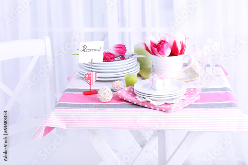 Fototapeta Naklejka Na Ścianę i Meble -  Beautiful spring table setting on light background