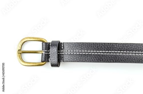 Black leather belt isolated white background