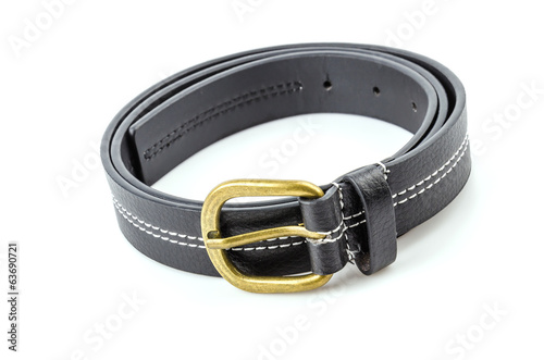 Black leather belt isolated white background