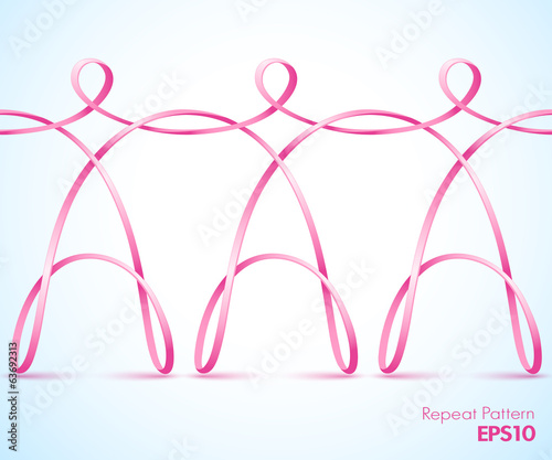 Continuous pink female ribbon figures holding hands