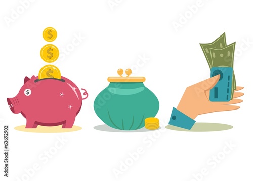 Flat design money concept icons