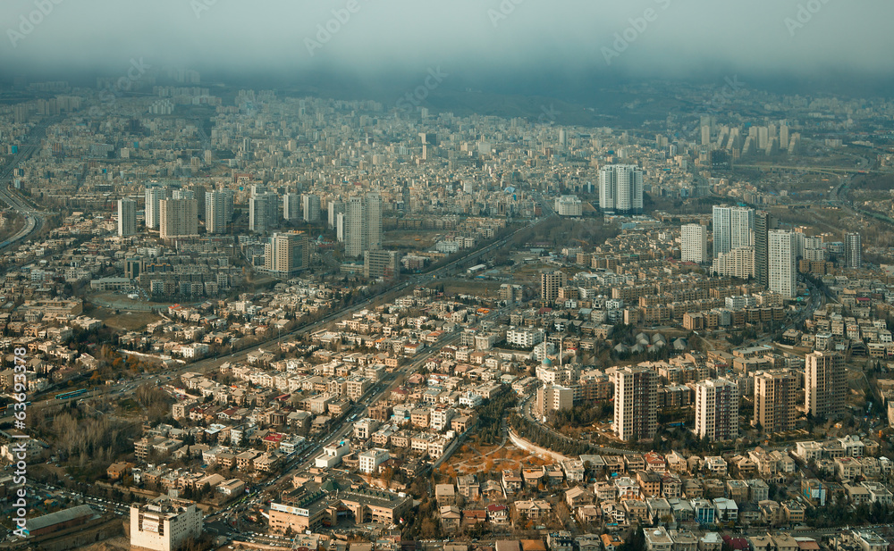 Aerial View of Tehran From Above Milad Tower in a Rainy Day