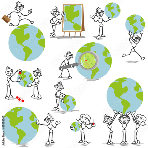 Business stick man globe travel international