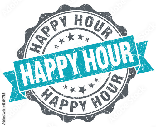 Happy hour turquoise grunge retro vintage isolated seal