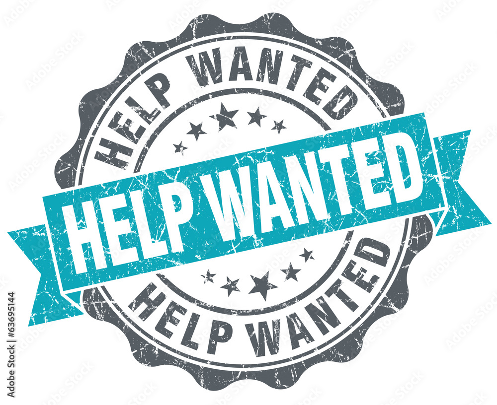 Fototapeta premium Help wanted turquoise grunge retro vintage isolated seal