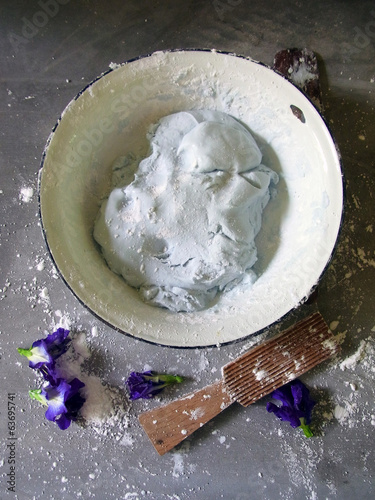 natural dye from flower add in flour for making Thai dessert